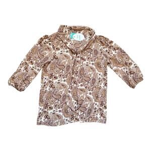 Edyn Brown Paisley Print 3/4 Sleeve Tie Neck Detail Blouse Top Sz S Career Flowy